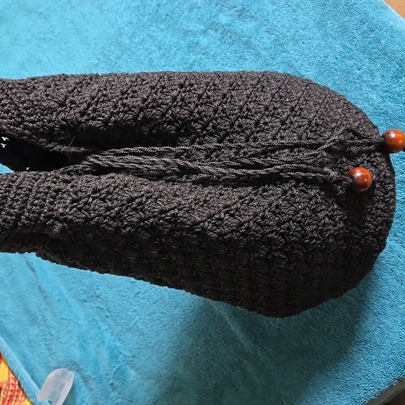 Black Raffia Woven Shoulder bag.Drawstring EUC - Picture 3 of 15